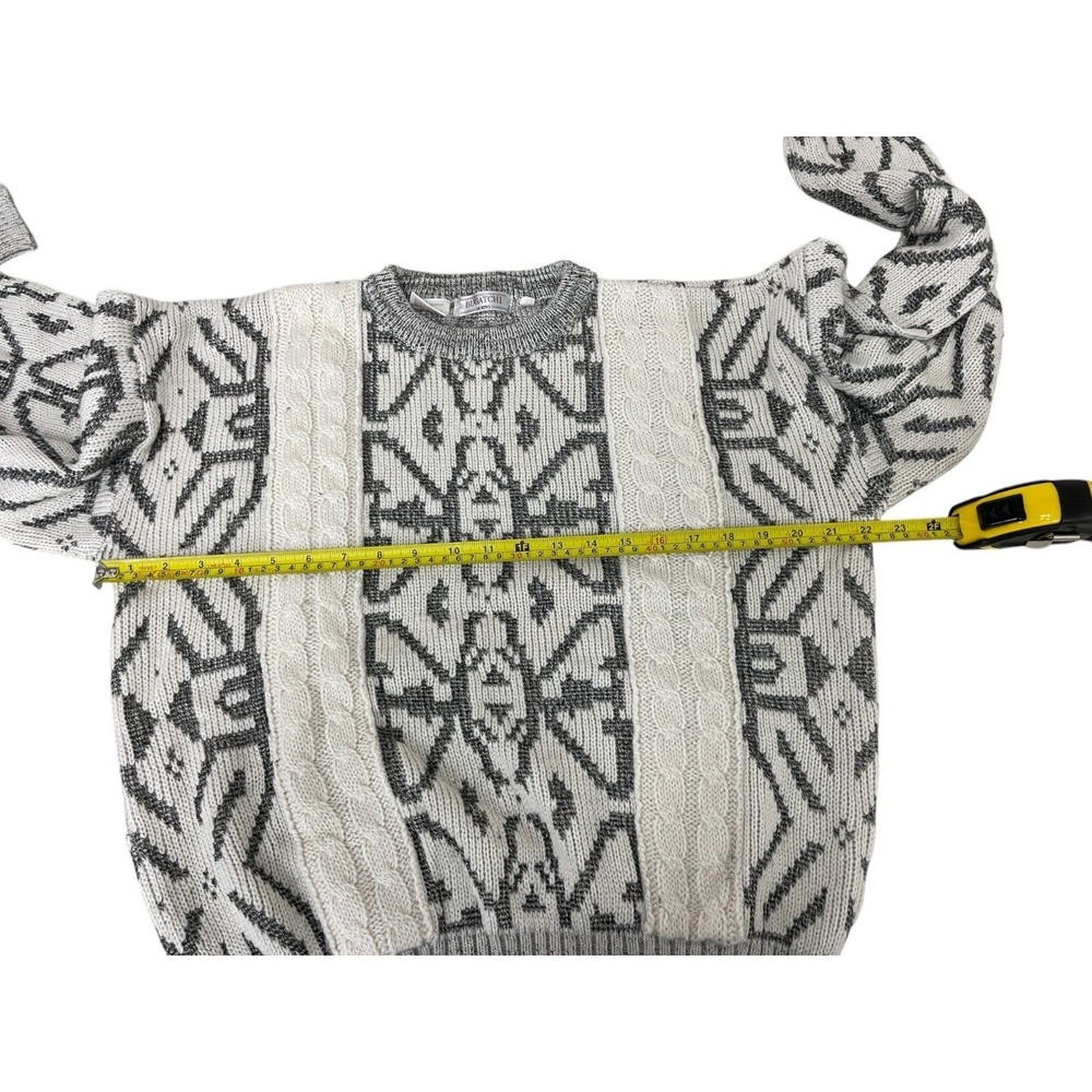 Bugatchi Vtg Patterned Knit Sweater Pullover Gray… - image 8